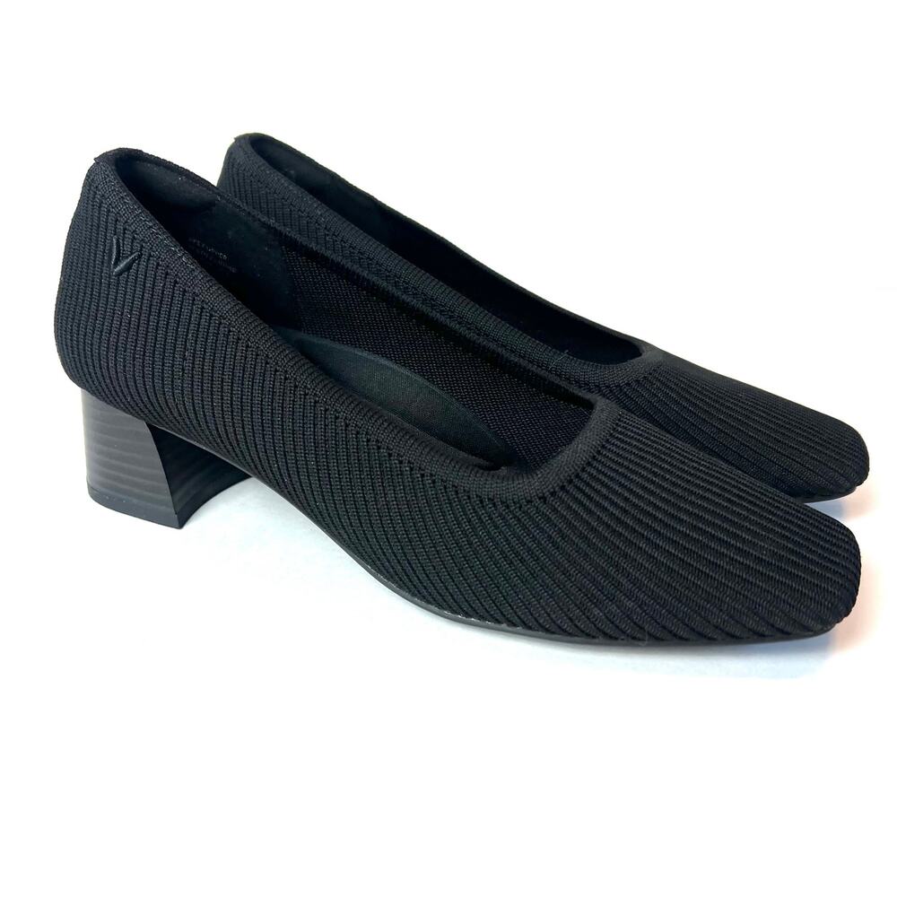 VIVAIA Melody Black Knit Block Heel Square Toe Pumps Modern Classic Size 8.5